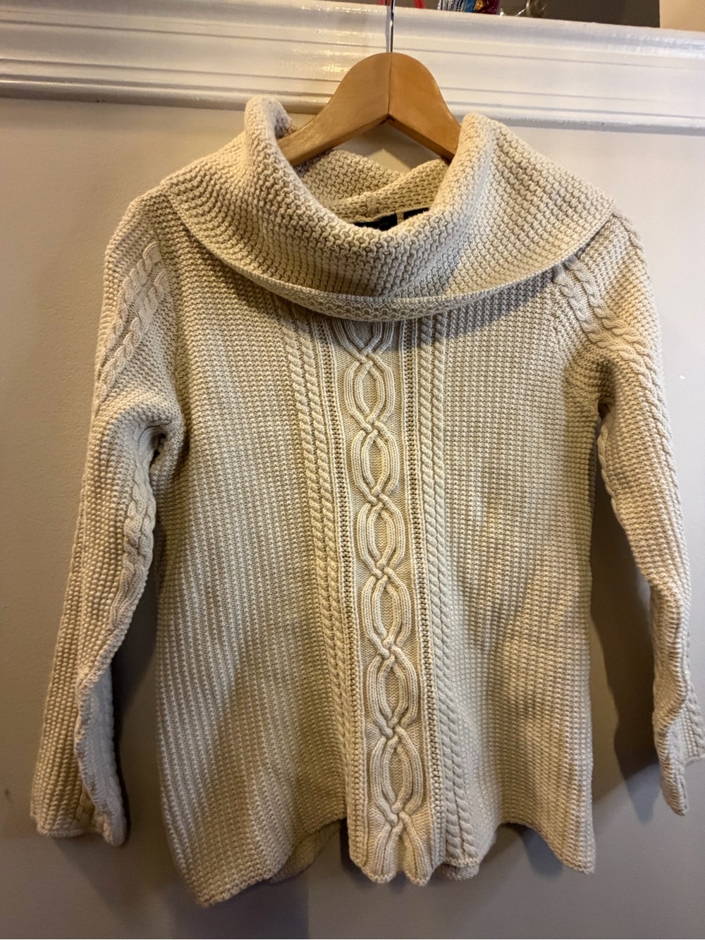 Jeanne Pierre Cotton Fall Women’s Cream Cable-Knit Cowl Neck Sweater